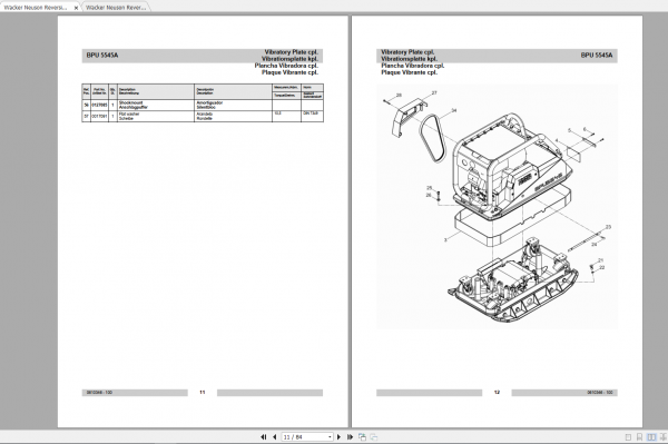 Wacker Neuson Reversible Vibratory Plates BPU5545A Operator Parts Manual 0610346 3