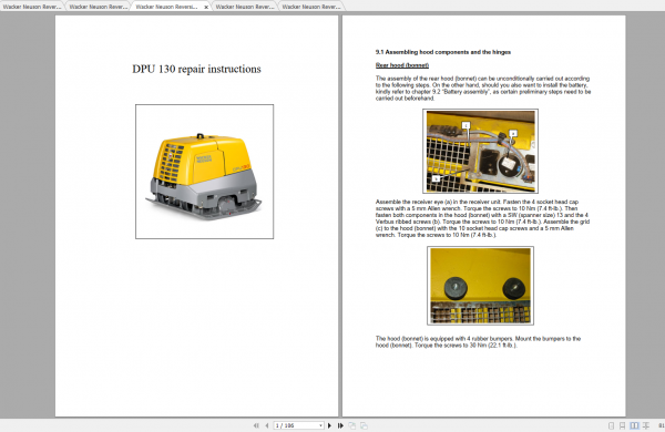 Wacker Neuson Reversible Vibratory Plates DPU 130 Le Operator Repair Parts Manual 0610143 1