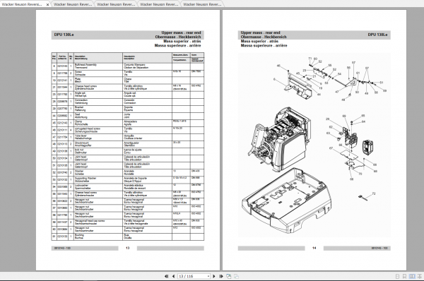 Wacker Neuson Reversible Vibratory Plates DPU 130 Le Operator Repair Parts Manual 0610143 3