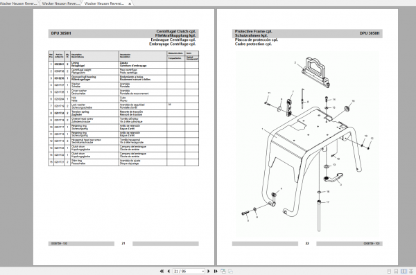 Wacker Neuson Reversible Vibratory Plates DPU 3050 H Operator Repair Parts Manual 0008759 3