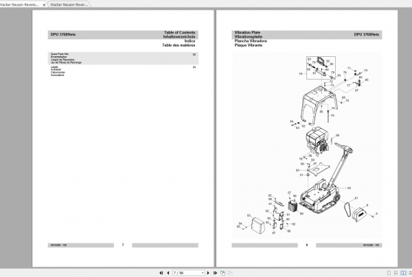 Wacker Neuson Reversible Vibratory Plates DPU 3760 Hets Operator Parts Manual 0610359 2