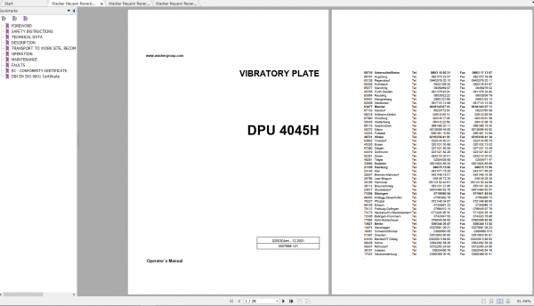 Wacker Neuson Reversible Vibratory Plates DPU 4045H Operator Repair Parts Manual 0007888 1