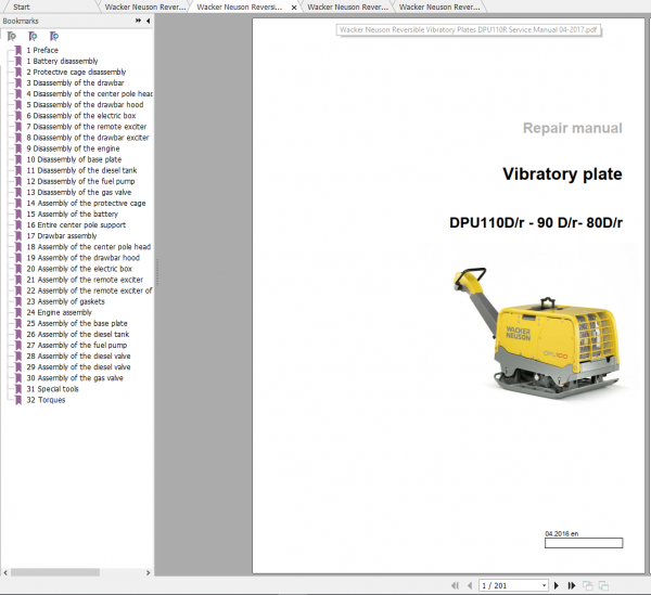Wacker Neuson Reversible Vibratory Plates DPU110R Operator Repair Parts Manual 5100027036 2