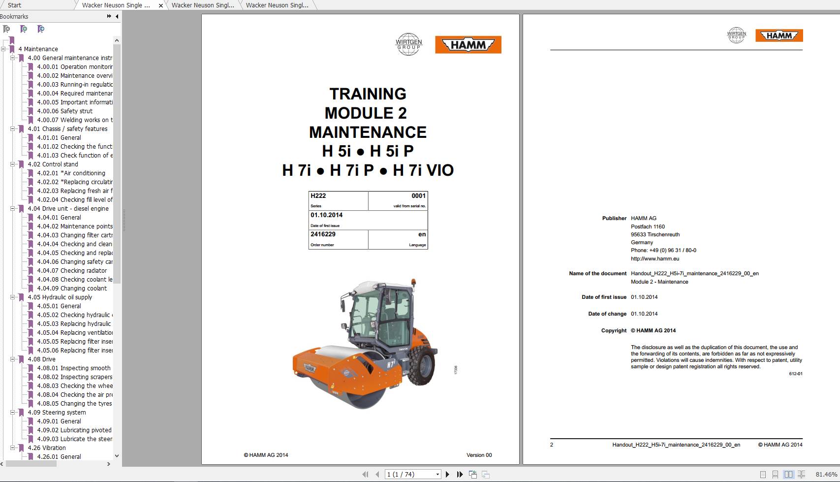 Wacker Neuson Single Drum Roller Hamm H222 Service Manual System Manual Wiring Diagram 1