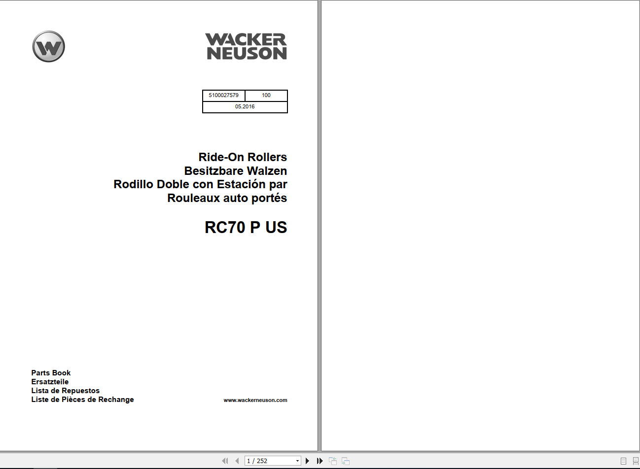 Wacker Neuson Single Drum Roller RC70 P US Spare Parts Catalog 05 2016 5100027579 Rev100 1