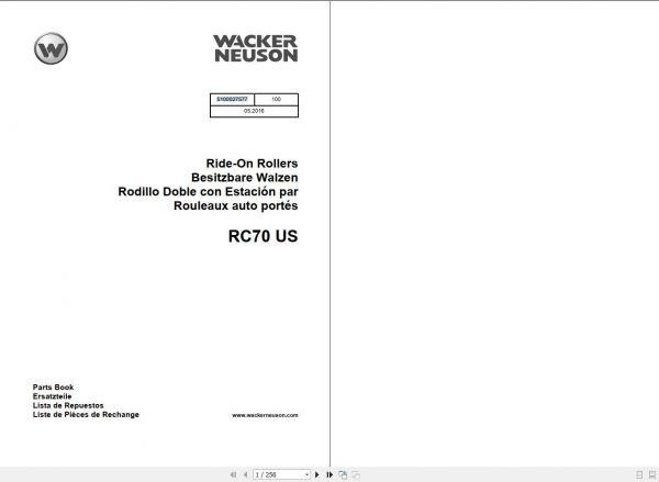 Wacker Neuson Single Drum Roller RC70 US Spare Parts Catalog 05 2016 1