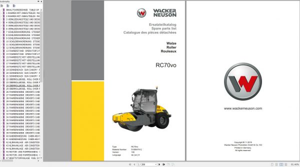 Wacker Neuson Single Drum Roller RC70VO Spare Parts Catalog 11 2019 5100047412 1