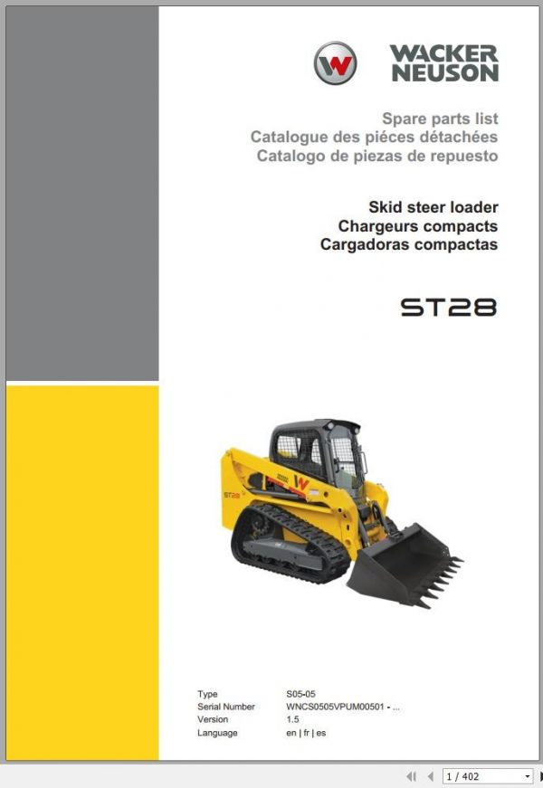 Wacker Neuson Skid Steer Loader Track ST28 Error Codes Service Operators Parts Manual EN ES FR 1