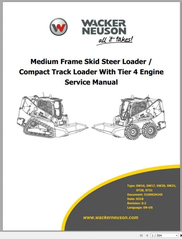 Wacker Neuson Skid Steer Loader Track ST28 Error Codes Service Operators Parts Manual EN ES FR 2