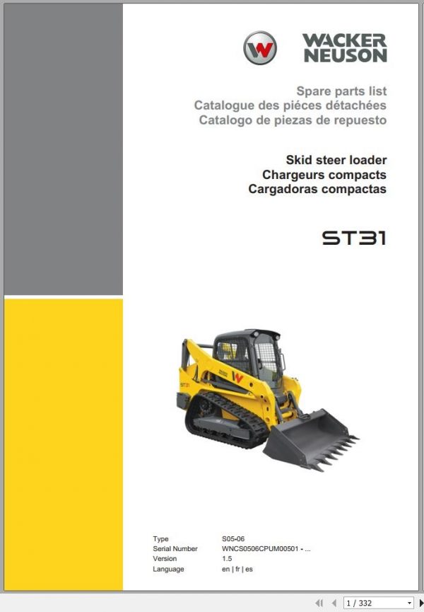 Wacker Neuson Skid Steer Loader Track ST31 Error Codes Service Operators Parts Manual EN ES FR 1