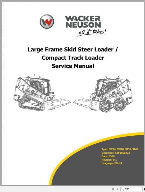 Wacker Neuson Skid Steer Loader Track ST40 Error Codes Service Operators Parts Manual EN FR ES 2