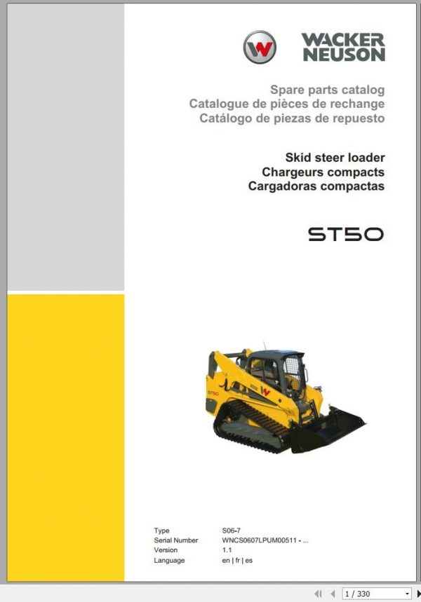 Wacker Neuson Skid Steer Loader Track ST50 Error Codes Service Operators Parts Manual EN FR ES 1