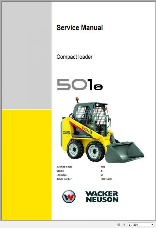 Wacker Neuson Skid Steer Loader Wheel Loaders 501 Operators Service Parts Manual EN DE FR 2
