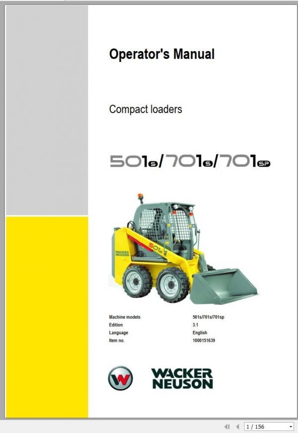 Wacker Neuson Skid Steer Loader Wheel Loaders 701 Operators Service Parts Manual EN DE FR 2