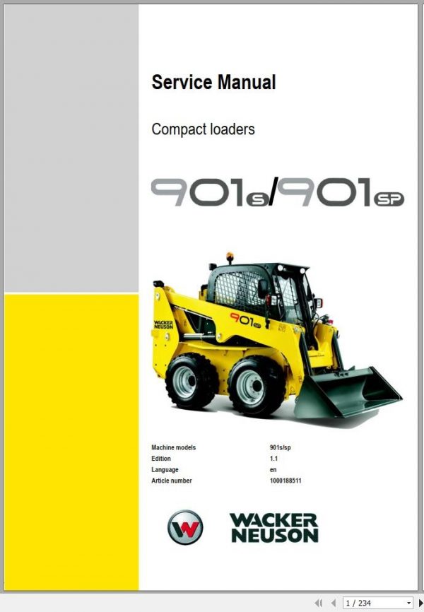 Wacker Neuson Skid Steer Loader Wheel Loaders 901 Operators Service Parts Manual EN DE FR 2