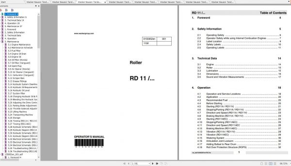 Wacker Neuson Tandem Roller RD11V Operators Manual Service Manual Spare Parts Catalog 0007694 3