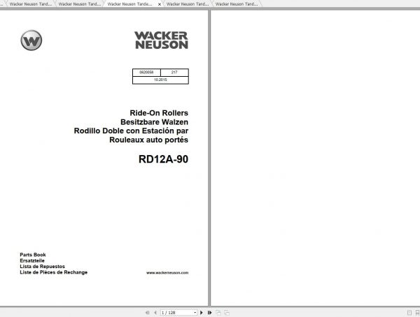 Wacker Neuson Tandem Roller RD12A Operators Manual Service Manual Spare Parts Catalog 0620058 2
