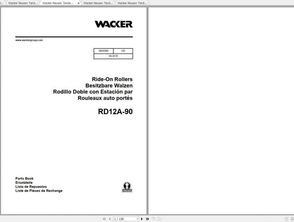 Wacker Neuson Tandem Roller RD12A Operators Manual Service Manual Spare Parts Catalog 0620369 2