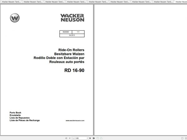 Wacker Neuson Tandem Roller RD16 Operators Manual Service Manual Spare Parts Catalog 1