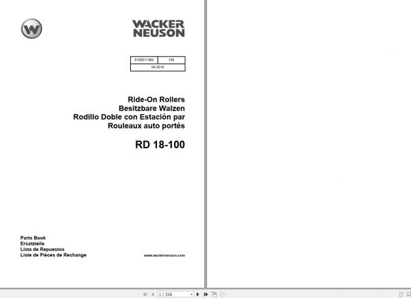 Wacker Neuson Tandem Roller RD18 Operators Manual Spare Parts Catalog 5100011383 2