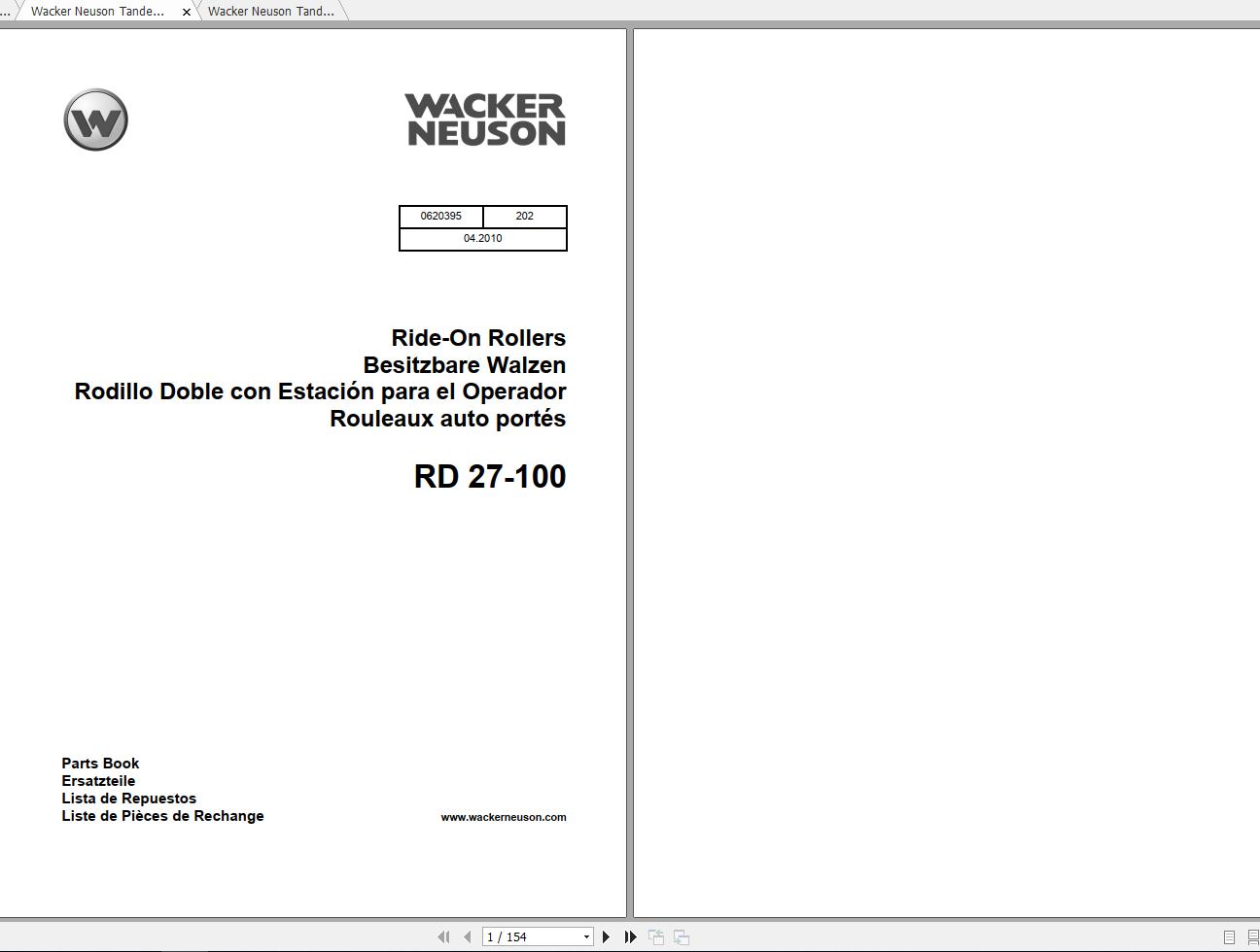 Wacker Neuson Tandem Roller RD27 Operators Manual Service Manual Spare Parts Catalog 0620395 1