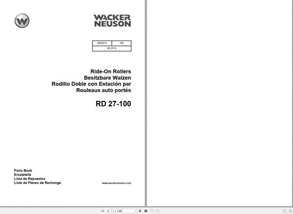 Wacker Neuson Tandem Roller RD27 Operators Manual Service Manual Spare Parts Catalog 0620510 1