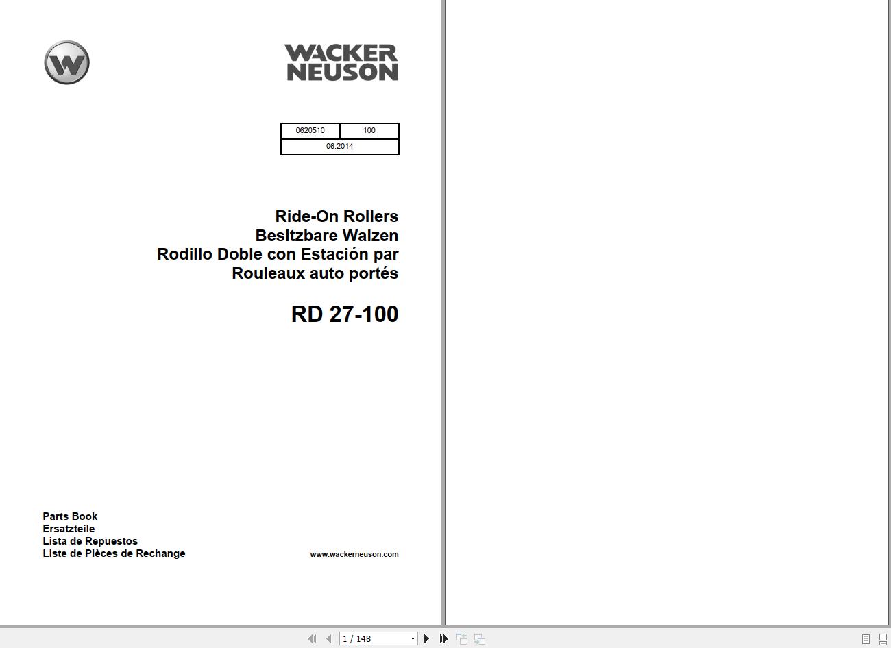 Wacker Neuson Tandem Roller RD27 Operators Manual Service Manual Spare Parts Catalog 0620510 1