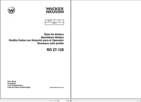 Wacker Neuson Tandem Roller RD27 Operators Manual Service Manual Spare Parts Catalog 0620511 1