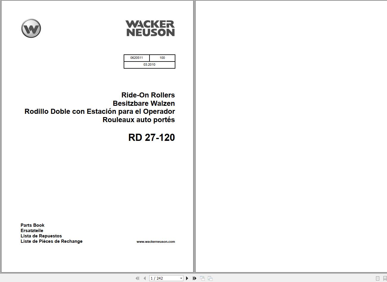 Wacker Neuson Tandem Roller RD27 Operators Manual Service Manual Spare Parts Catalog 0620511 1