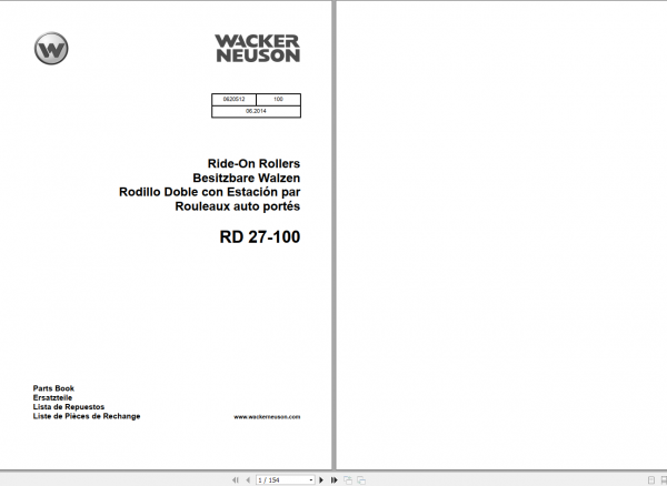 Wacker Neuson Tandem Roller RD27 Operators Manual Service Manual Spare Parts Catalog 0620512 1