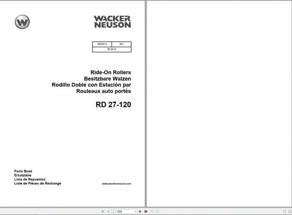 Wacker Neuson Tandem Roller RD27 Operators Manual Service Manual Spare Parts Catalog 0620513 1