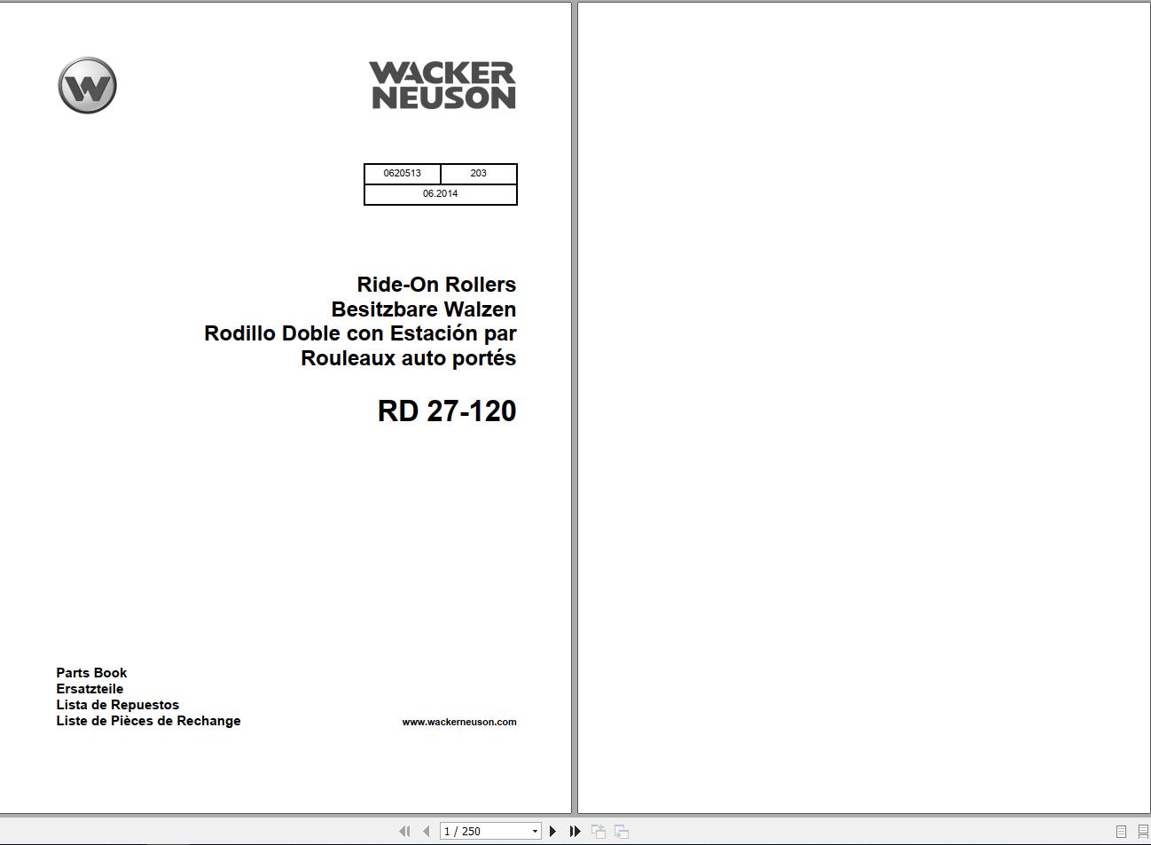 Wacker Neuson Tandem Roller RD27 Operators Manual Service Manual Spare Parts Catalog 0620513 1