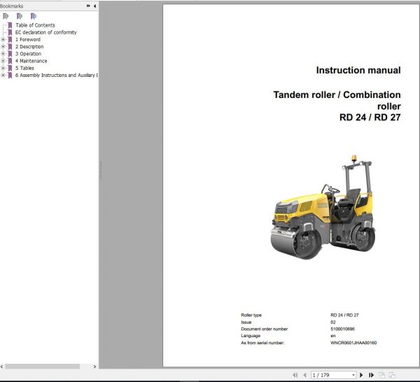 Wacker Neuson Tandem Roller RD27 Operators Manual Spare Parts Catalog 5100011386 2