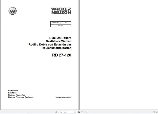 Wacker Neuson Tandem Roller RD27 Operators Manual Spare Parts Catalog 5200024441 1
