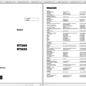 Wacker Neuson Tandem Roller RT 820 Operators Manual Service Manual Spare Parts Catalog 0007644 1
