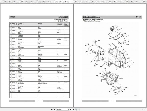 Wacker Neuson Tandem Roller RT 820 Operators Manual Service Manual Spare Parts Catalog 0007644 3