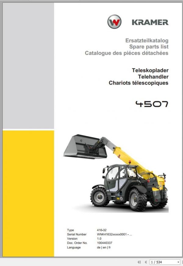 Wacker Neuson Telehandlers TH745 4507 System Operators Service Parts Manual 1000404748 EN DE FR 2