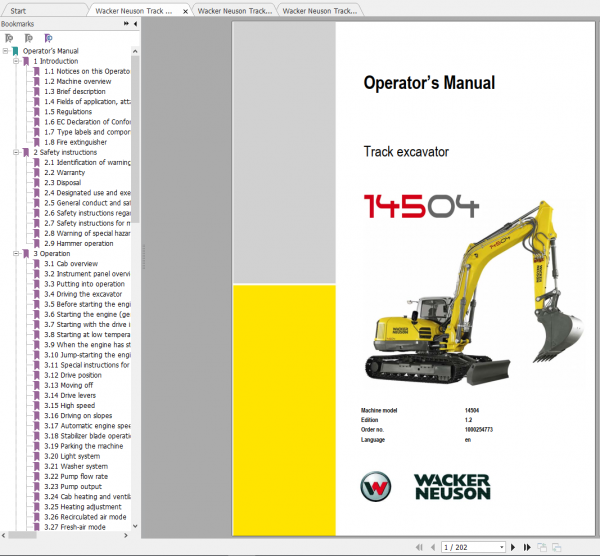 Wacker Neuson Track Excavators 14504 Operator Service Manual Spare Parts Catalog 2