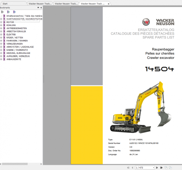 Wacker Neuson Track Excavators 14504 Operator Service Manual Spare Parts Catalog 3