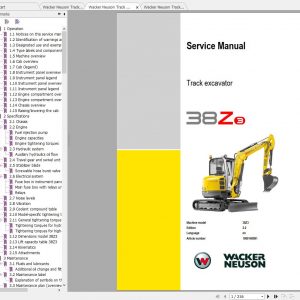 Wacker Neuson Track Excavators 38Z3 Operator Service Manual Spare Parts Catalog 2