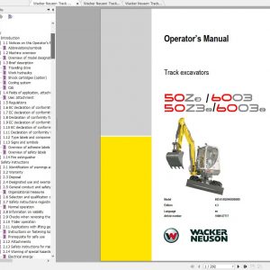 Wacker Neuson Track Excavators 50Z3 Operator Service Manual Spare Parts Catalog 1