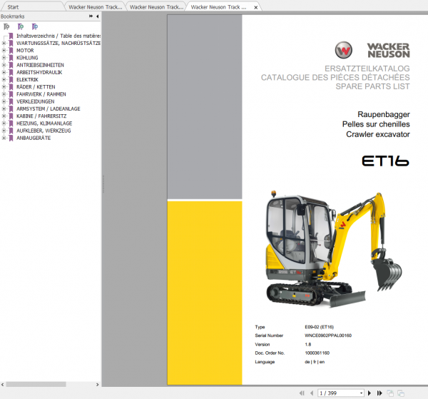 Wacker Neuson Track Excavators ET16 Operator Service Manual Spare Parts Catalog 3