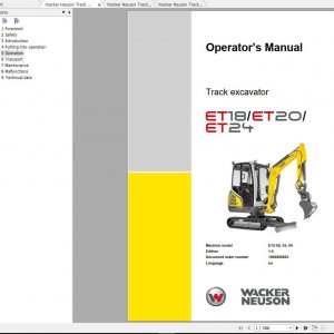 Wacker Neuson Track Excavators ET18 Operator Service Manual Spare Parts Catalog 1