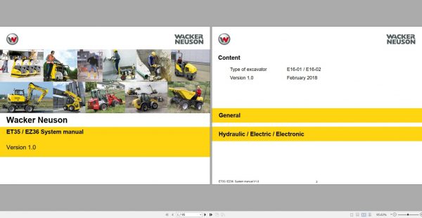 Wacker Neuson Track Excavators ET35 EZ36 Operator Service Manual Spare Parts Catalog 3