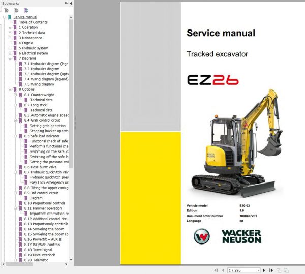Wacker Neuson Track Excavators EZ26 Operator Service Manual Spare Parts Catalog 2