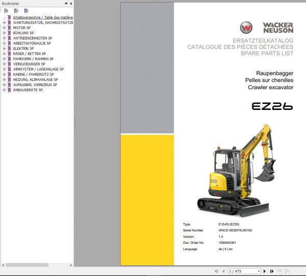 Wacker Neuson Track Excavators EZ26 Operator Service Manual Spare Parts Catalog 3