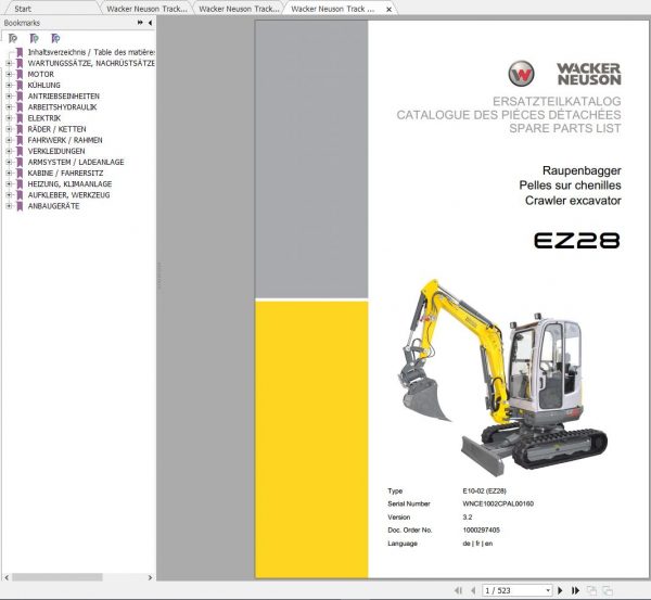 Wacker Neuson Track Excavators EZ28 Operator Service Manual Spare Parts Catalog 3
