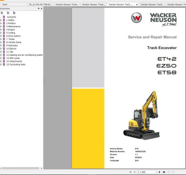 Wacker Neuson Track Excavators EZ50 Operator Service Manual Spare Parts Catalog 2