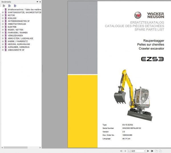 Wacker Neuson Track Excavators EZ53 Operator Service Manual Spare Parts Catalog 3