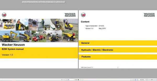 Wacker Neuson Track Excavators EZ80 Operator Service Manual Spare Parts Catalog 1
